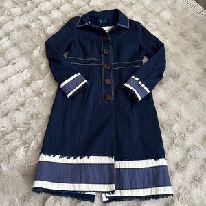 Boden Navy Trench Coat with White and Gray Accents